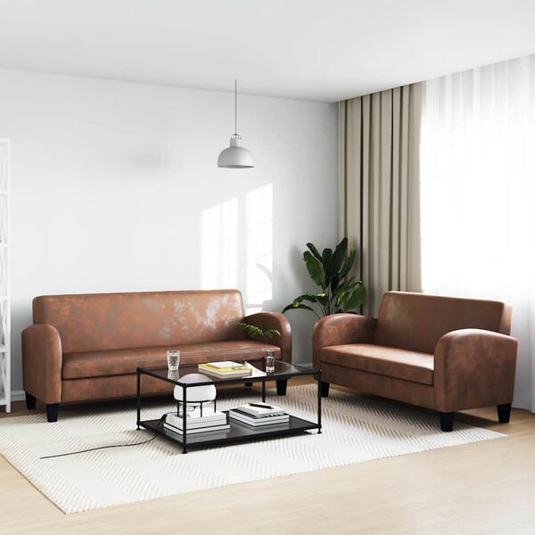 vidaXL diivanikomplekt, 2 tk, kunstseemisnahast, pruun