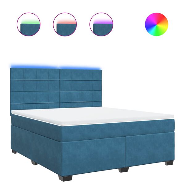 vidaXL kontinentaalvoodi madratsiga, sinine, 180x200 cm, samet