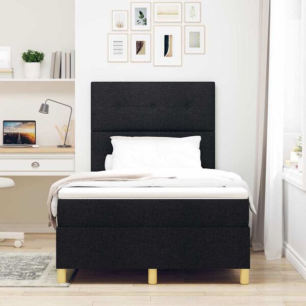 vidaXL LED Box Spring Voodi madratsiga peaga Must 120 x 190 cm kangas