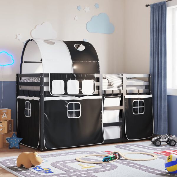 vidaXL narivoodi kardinatega, valge/must, 90x200 cm, m&auml;nnipuit