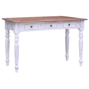 vidaXL kirjutuslaud sahtlitega, valge, 117x57x75 cm, mahagonipuidust