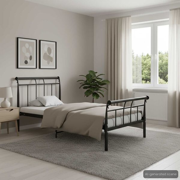 vidaXL voodiraam, must, metall, 100 x 200 cm