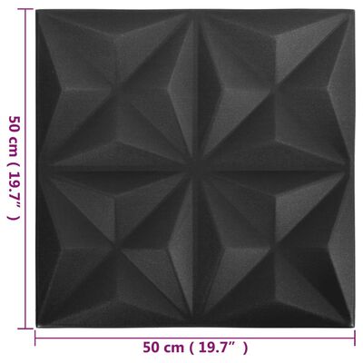 vidaXL 3D seinapaneelid, 12 tk, 50x50 cm, origamimust, 3 m²