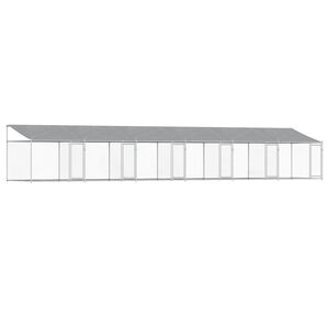 vidaXL koeraaedik, katuse ja uksega, hall, 12x2x2 m, tsingitud teras