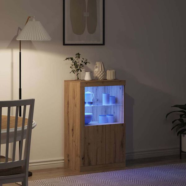 vidaXL LED Kummuti K&auml;sit&ouml;&ouml;puu 60,5 x 37 x 100 cm Tehispuit