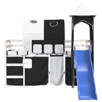 vidaXL laste kõrge voodi torniga, valge/must, 80 x 200 cm, männipuit