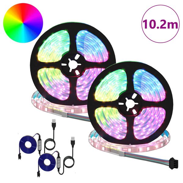 vidaXL LED Ribad 2 pcs Must ja l&auml;bipaistev 5100 mm Vask ja plastik