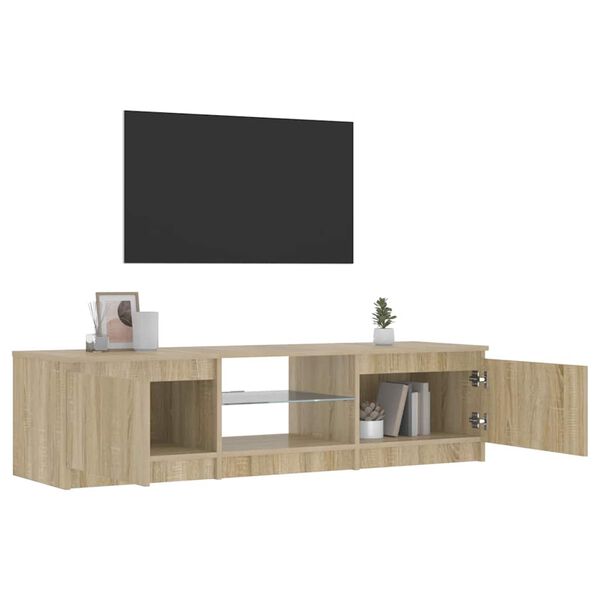 vidaXL telerialus LED-tuledega, suitsutatud tamm, 140 x 40 x 36 cm