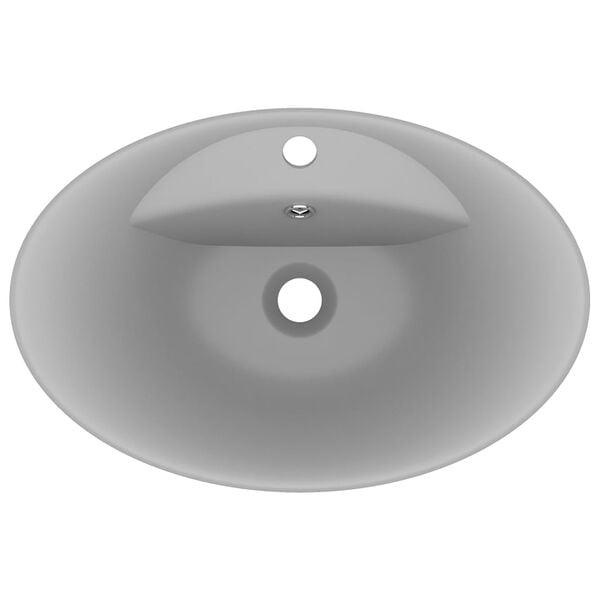 vidaXL valamu ülevooluga, ovaalne matt helehall 58,5x39 cm keraamiline