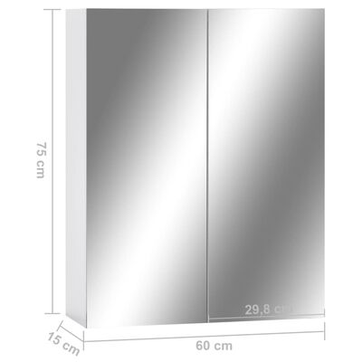 vidaXL vannitoa peegelkapp, valge, 60 x 15 x 75 cm, MDF