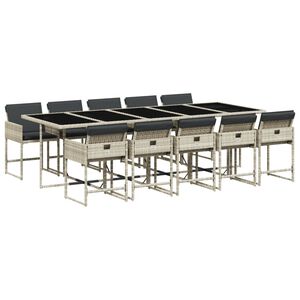 vidaXL 11-osaline aia s&ouml;&ouml;gim&ouml;&ouml;bli komplekt patjadega, hall, pol&uuml;rotang