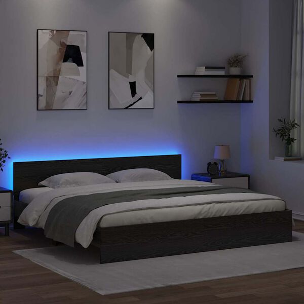 vidaXL Voodi raam LED -ribatuledega Must tamm 180 x 200 cm Tehispuit