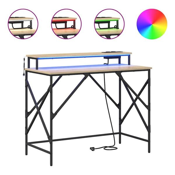 vidaXL Laud LED -ribatuledega Sonoma tamm 100 x 50 x 86,5 cm Tehispuit