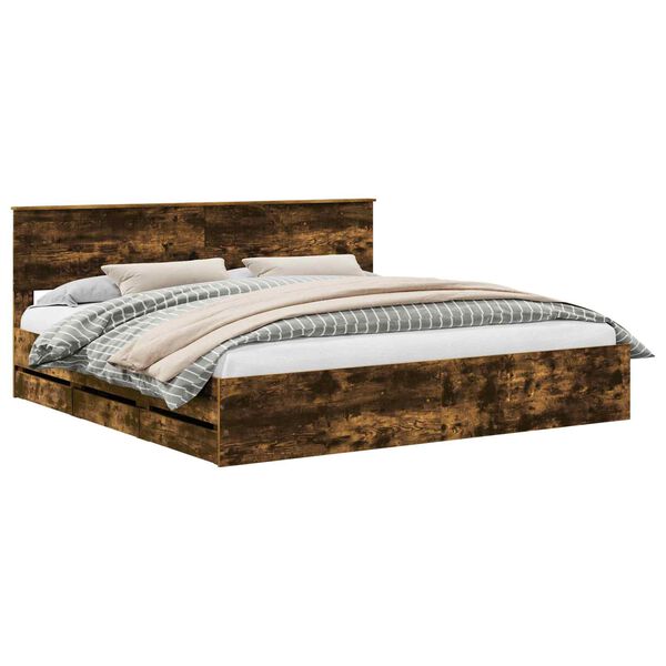 vidaXL Voodi raam sahtliga Suitsetatud tamm 200 x 200 cm Inseneripuit