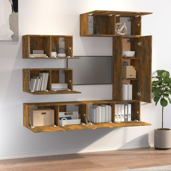 vidaXL 6-osaline telerikappide komplekt, suitsutatud tamm, tehispuit