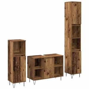 vidaXL Vannitoa m&ouml;&ouml;bleset riiuliga uksega 3 pcs Vana puit Tehispuit