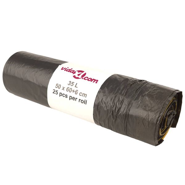 vidaXL pingutusnööridega prügikotid 250 tk, must, 35 l