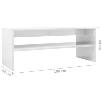 vidaXL kohvilaud, kõrgläikega, valge, 100 x 40 x 40 cm puitlaastplaat