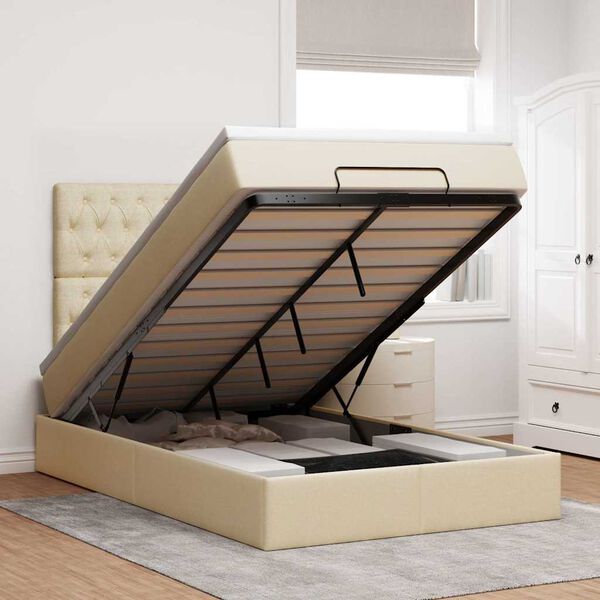 vidaXL ottomani voodi madratsiga, kreemjas, 120x200 cm, kangas