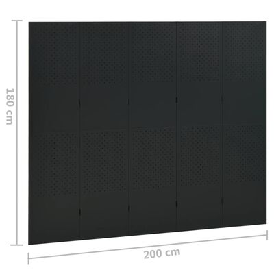 vidaXL 5 paneeliga ruumijagaja 2 tk, must, 200 x 180 cm, teras