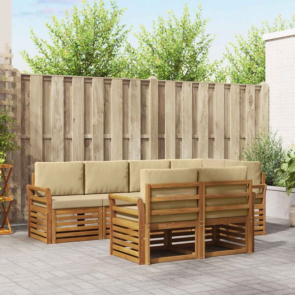 vidaXL Diivanikomplektid 7 pcs Looduslik ja beež Tugev akatsiapuu