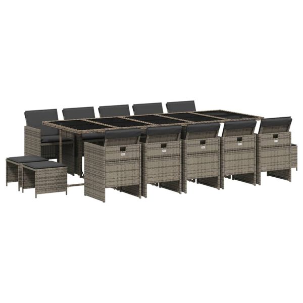 vidaXL 15-osaline aia s&ouml;&ouml;gim&ouml;&ouml;bli komplekt patjadega, hall, pol&uuml;rotang