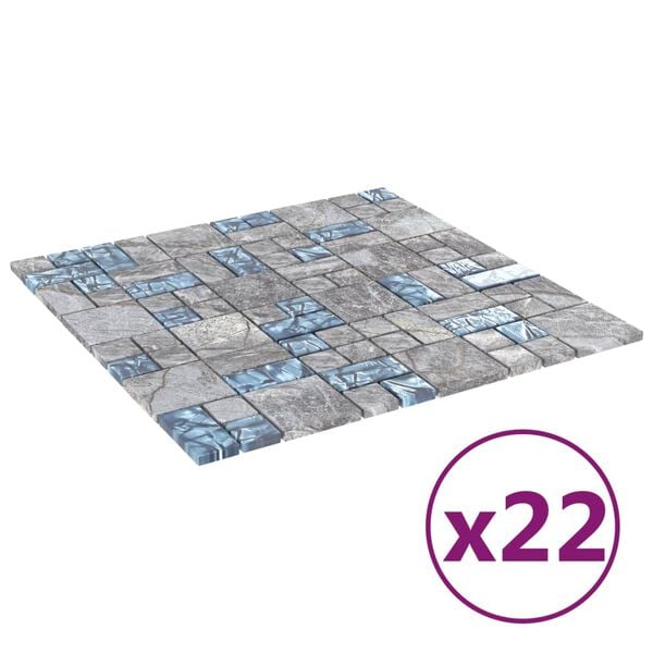 vidaXL mosaiikplaadid 22 tk hall sinine 30 x 30 cm klaas