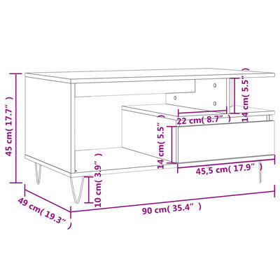 vidaXL kohvilaud, betoonhall, 90 x 49 x 45 cm, tehispuit