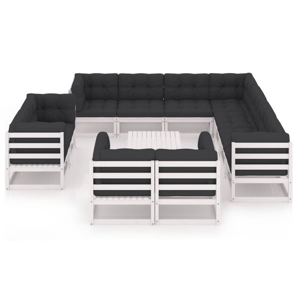 vidaXL 12-osaline aiam&ouml;&ouml;bli komplekt istmepatjadega, valge, m&auml;nnipuit