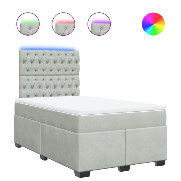 vidaXL kontinentaalvoodi madratsiga, helehall, 120x200 cm, samet