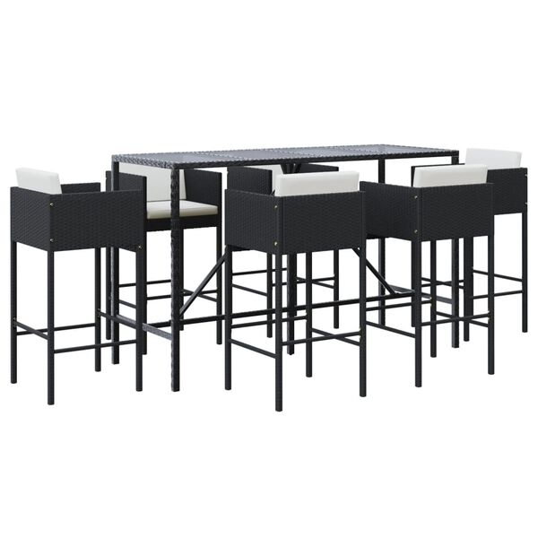 vidaXL 7-osaline aia baarikomplekt istmepatjadega, must, polürotang