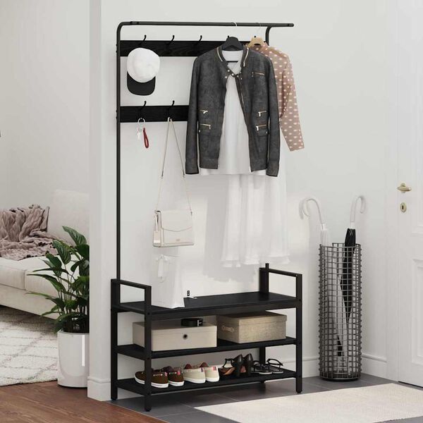 vidaXL Riidepuu riiuliga Must tamm 95 x 34 x 184 cm Tehispuit