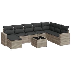 vidaXL 9-osaline aiadiivani komplekt patjadega, helehall, pol&uuml;rotang