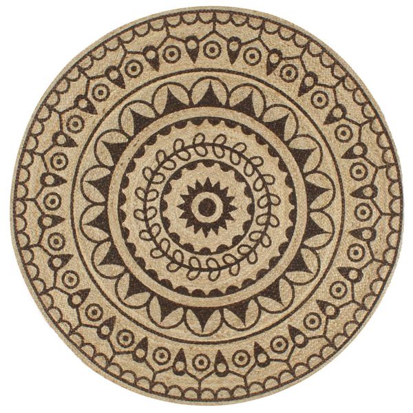 vidaXL k&auml;sitsi valmistatud džuutvaip tumepruuni mustriga, 90 cm