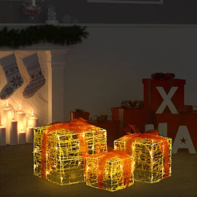 vidaXL dekoratiivsed akrüülist jõulukingikarbid 3 tk, soe valge