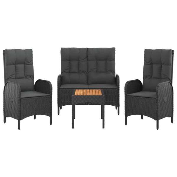 vidaXL 4-osaline aiamööbli komplekt patjadega, must, polürotang