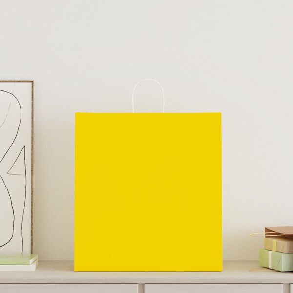 vidaXL paberkotid, 250 tk, k&auml;epidemetega, kollane, 45x17x48 cm