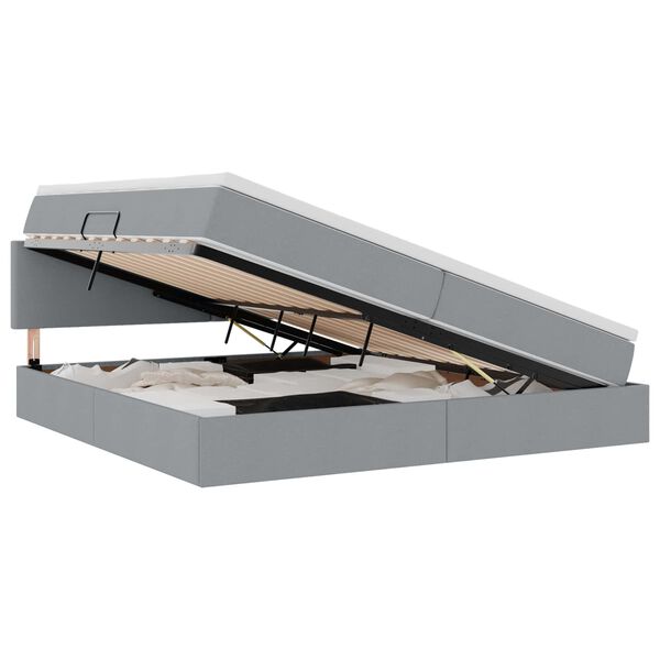 vidaXL Voodi hoiukohaga ja madratsiga Helehall 200 x 200 cm Tehispuit