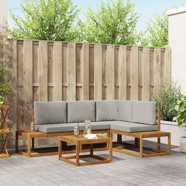 vidaXL V&auml;li diivanikomplekt padjaga 5 T&uuml;kk Looduslik ja Hele Hall