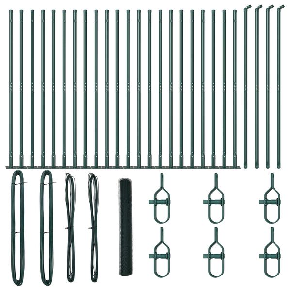 vidaXL Aed koos postidega Roheline 1.2 x 50 m PVC kaetud teras