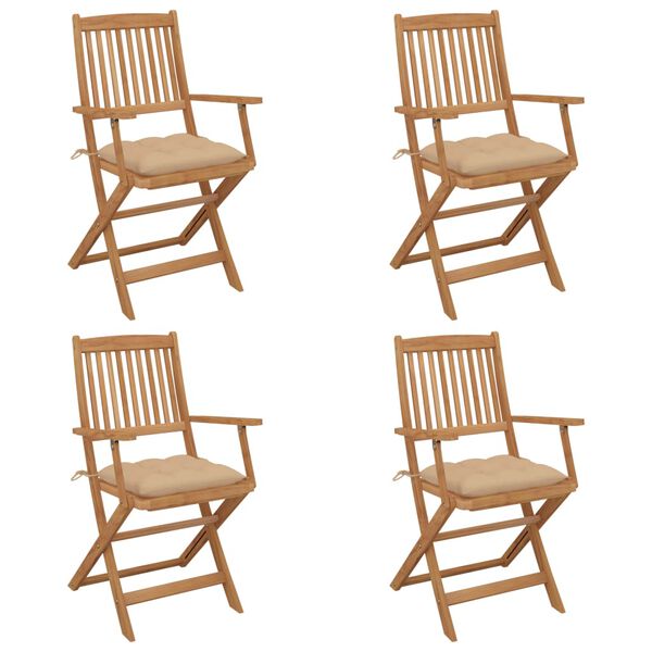 vidaXL kokkupandavad aiatoolid 4 tk patjadega akaatsiapuit