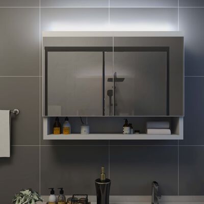 vidaXL LEDidega vannitoa peegelkapp, valge, 80 x 15 x 60 cm, MDF