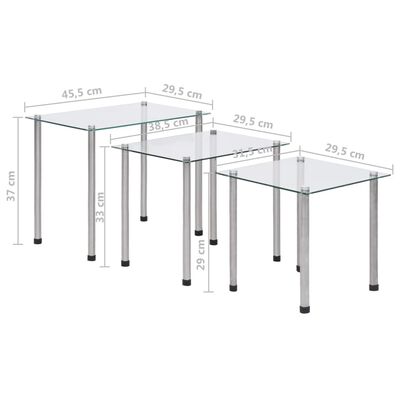 vidaXL virnastatavad lauad 3 tk läbipaistev karastatud klaas