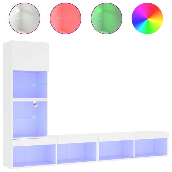 vidaXL 4-osaline telerikappide komplekt LED-tuledega, valge, tehispuit