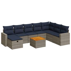 vidaXL 9-osaline aiadiivani komplekt patjadega, hall, pol&uuml;rotang