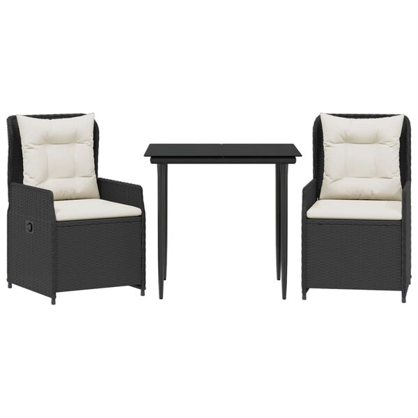 vidaXL 3-osaline aiam&ouml;&ouml;bli komplekt patjadega, must, pol&uuml;rotang