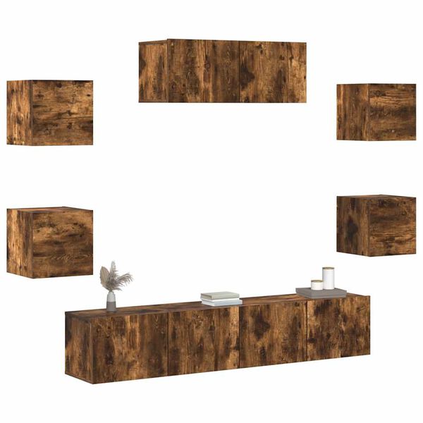 vidaXL 7 -osaline telerikappide komplekt, suitsutatud tamm, tehispuit