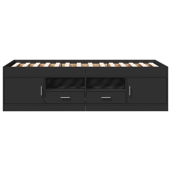 vidaXL sahtlitega päevavoodi, ilma madratsita, must, 90 x 190 cm