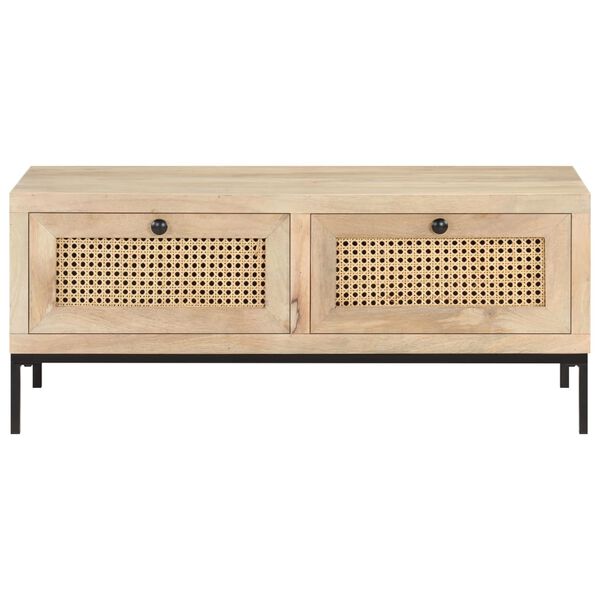 vidaXL kohvilaud, 90 x 50 x 37 cm, mangopuit ja naturaalne roog