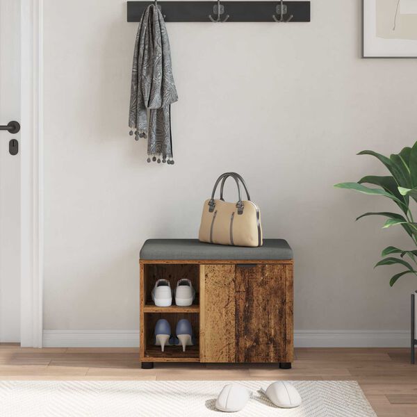 vidaXL Hallipink padjaga riiuliga uksega Vana puit 60 x 38 x 46 cm